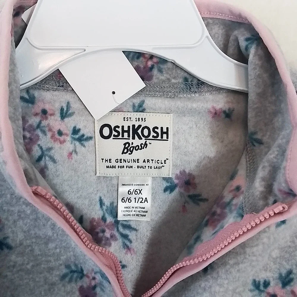 Oshkosh 1/4 Zip Fleece Pullover Size 6‎ in Grey w/ Floral Print